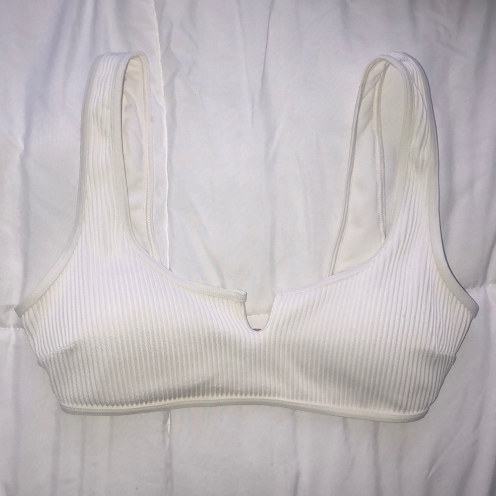 Ribbed White Bathing Suit Top